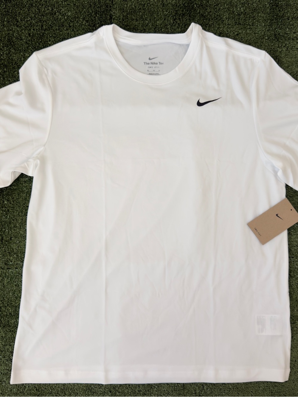 Nike White Short Sleeve Dri-FIT Tee with Black Swoosh